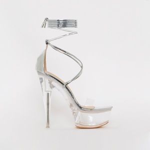 Destiny Silver Mirror Clear Platform Heels